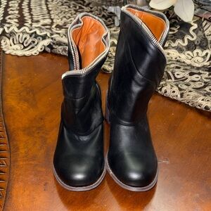 Black Leather Boots with Orange Lining
